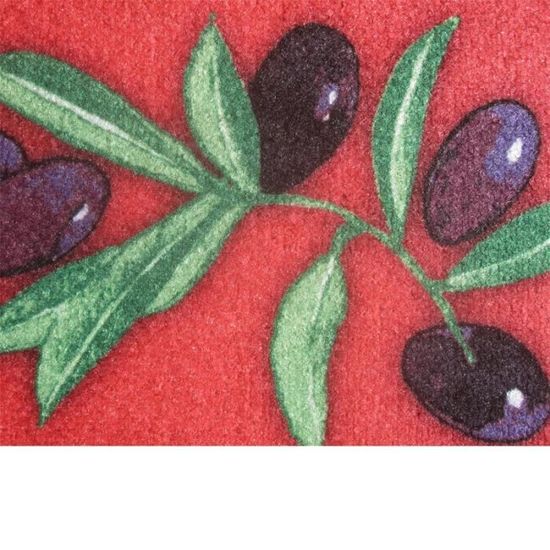 Tapis de cuisine rouge antidérapant motif olives