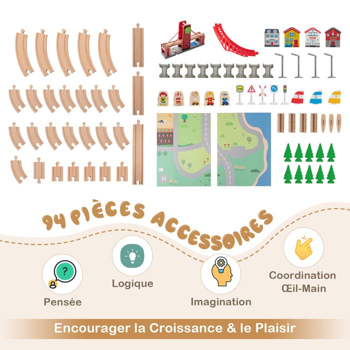 GOPLUS Table de Jeu et d'Activités Polyvalente avec 3 Boîtes Pliables,Rails, Voitures,94 Pièces Colorées,pour Enfants 3 Ans+ - Jeux - Jouets GOPLUS Table de Jeu et d'Activités Polyvalente avec 3 Boîtes Pliables,Rails, Voitures,94 Pièces Colorées,pour Enfants 3 Ans+ - Jeux - Jouets