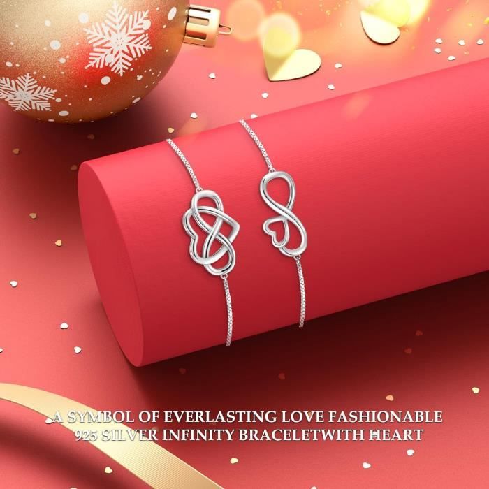 Infinity Bracelet for Women, Silver Plated Love Heart Bracelet with Cubic Zirconia Friendship Adjustable Bracelets, Birthday Jewellery for mom Daughter Girls Gift (Silver) price in UAE | Amazon UAE