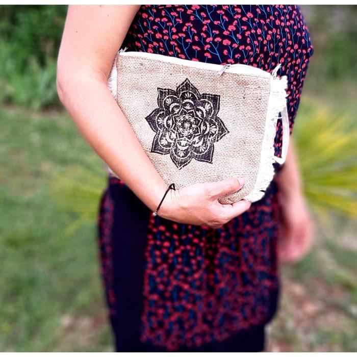 Sac main Toile de jute Pochette Trousse Maquillage Toilette