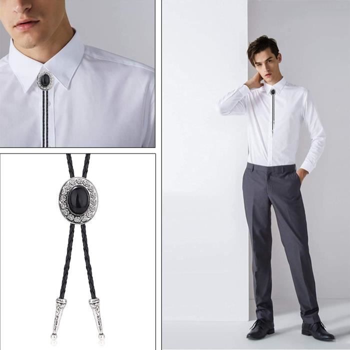 Kakonia 4Pcs Cuir Bolo Cravate pour Hommes Turquoise Cravate