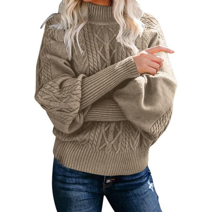 Pull en Laine Femme Col Roule Automne Hiver Kaki CHANDAIL Tricot Decontracte