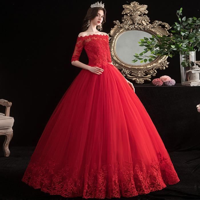 Robe rouge dentelle mariage outlet