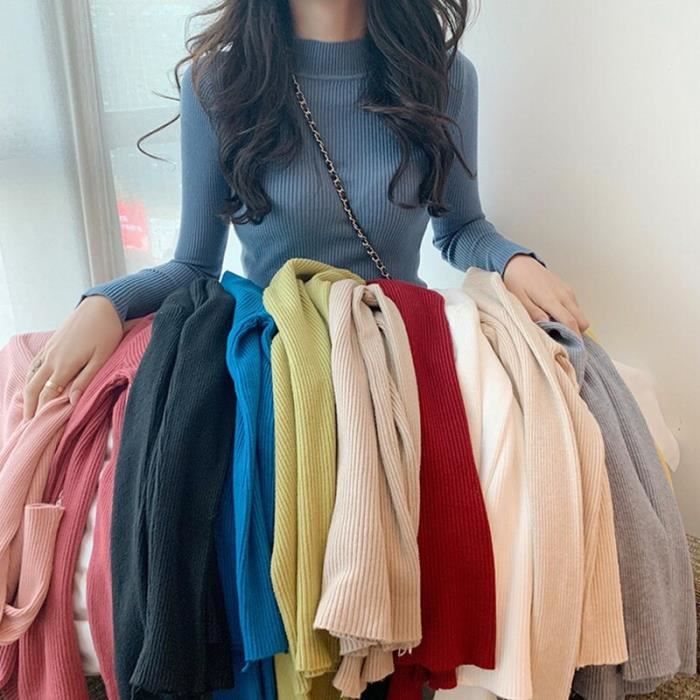 PULL Pull femme automne hiver nouveaute 2020 demi col roule manche longue doux serre femme chandails korean tricot Type 18 Blanc Cdiscount Pret a Porter