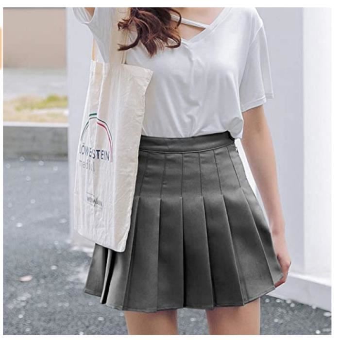 Jupe pour Femme Courte a Carreaux Mini Jupe plissee Patineuse Jupe de Tennis Ceinture elastique Jupes d ecoliere Taille Haute Gris Cdiscount Pret a Porter