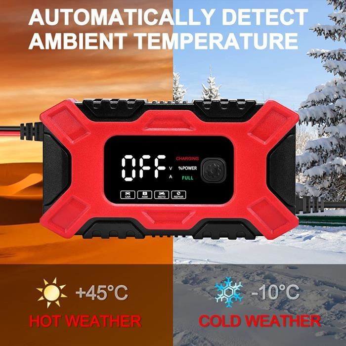 Chargeur Batterie Moto Intelligent NWOUIIAY 6A 12V - Maintenance, Modes Hiver/Été, LCD