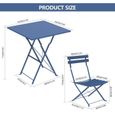Ensemble de table et chaises d'extérieur KEDIA - Table carrée 55cm*55cm - 2 chaises pliantes en acier - Bleu-3