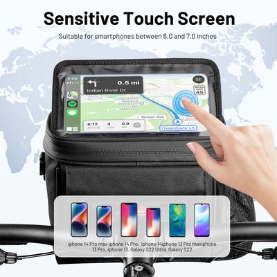 Daelesr Sacoche Guidon Vélo 5L – étanche, écran Tactile TPU, Bandoulière, Pour Téléphone ≤6.5″