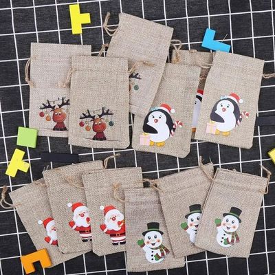 Noël Linge Toile De Jute Sac Père Noël Bonhomme De Neige Elk