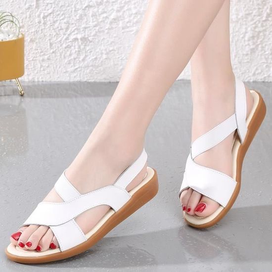SANDALE Femme - sandales Nouvelles sauvages à fond plat d'été - blanc  LittleCat™ Blanc - Cdiscount Chaussures