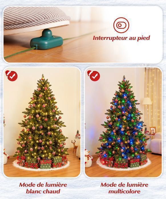 Sapin De Noël Artificiel 180 Cm Lumineux - 1000 Branches, 2 Modes LED (couleur/blanc)