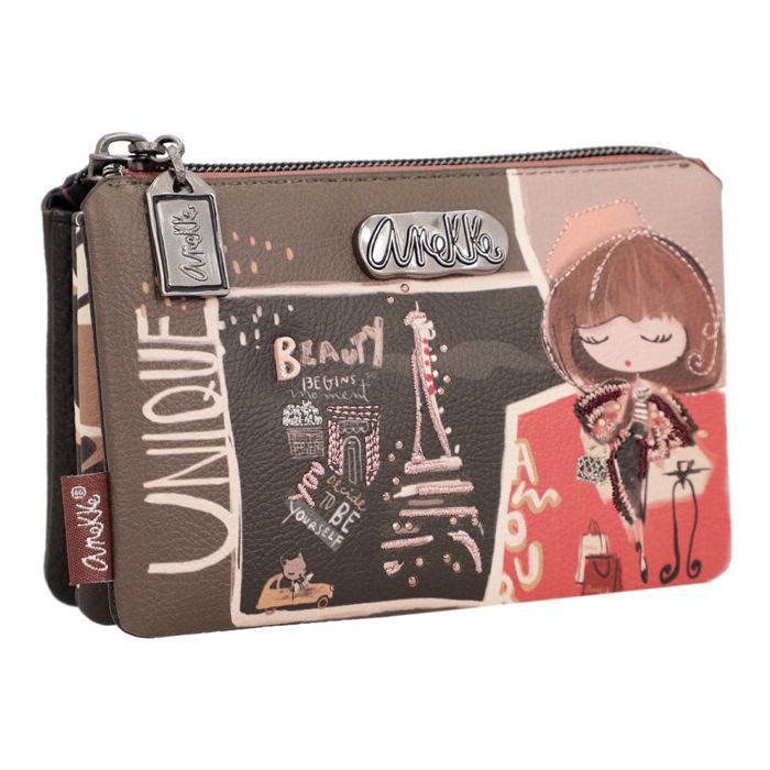 Anekke Porte-Monnaie Mademoiselle RFID Wallet Multicolor Marron Foncé – Portefeuille Femme Avec Dragonne Amovible