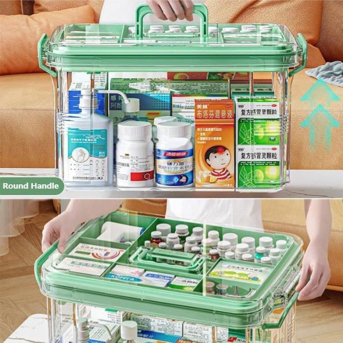 mDesign Boite de Rangement Polyvalente – Boite à Pharmacie idéale pour Les médicaments, Les vitamines, etc. – Boite médicaments en Plastique à Trois Niveaux – Lot de 2 – Transparent