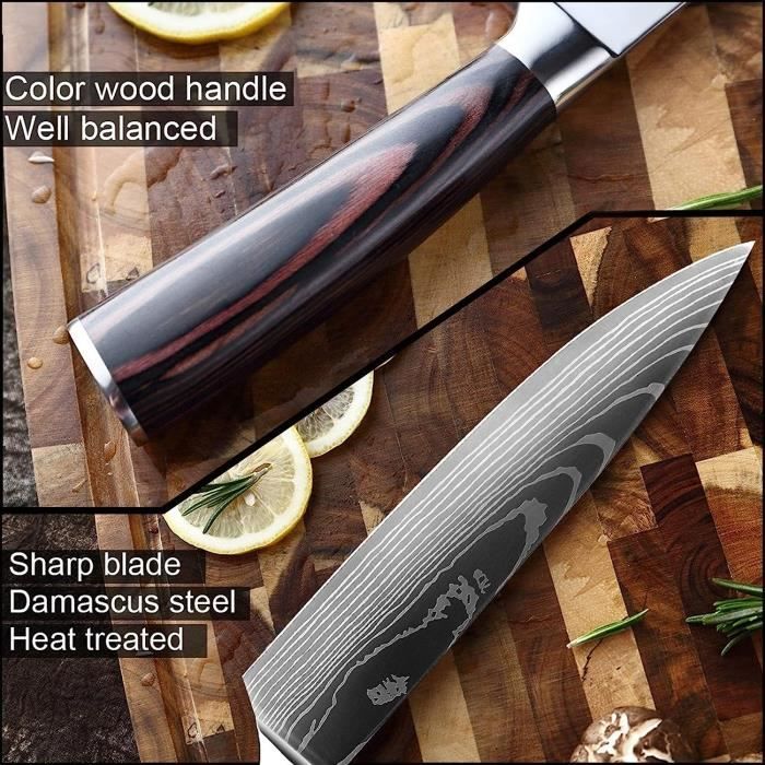 8 pièces/ensemble couteaux de cuisine japonais Chef couteau 7Cr17 acier  inoxydable Laser Damas - Cdiscount Maison