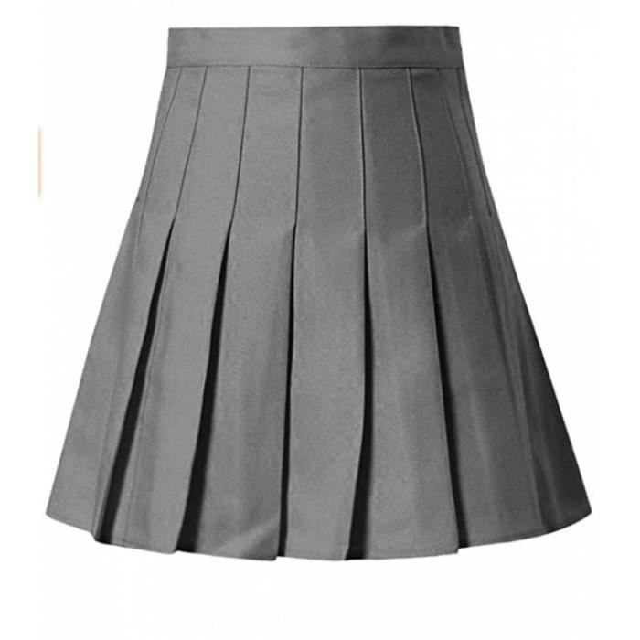 Jupe pour Femme Courte a Carreaux Mini Jupe plissee Patineuse Jupe de Tennis Ceinture elastique Jupes d ecoliere Taille Haute Gris Cdiscount Pret a Porter