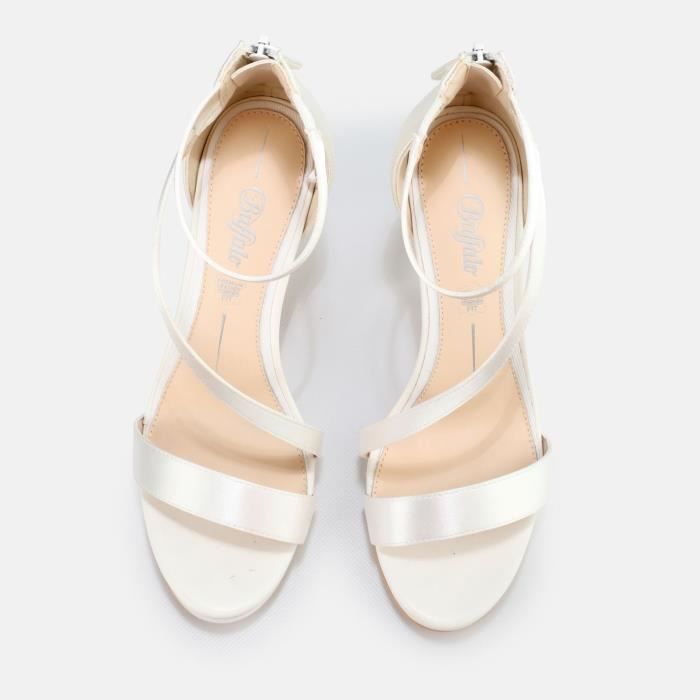 Sandales femme Buffalo Anna Lux satin ivoire talon fermé 9cm