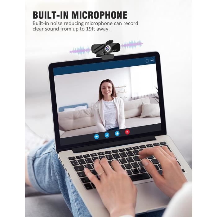 Webcam 1080P Dericam Avec Micro Et Cache - Caméra PC USB Pour Streaming, Cours, Télétravail