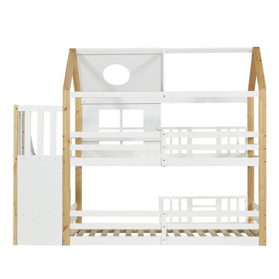 Lit Superposé Enfant Avec Bureau, Penderie Et Tiroirs - Lit Cabane 90x200 Cm, Blanc, Certifié EN747 - Pour Chambre D'enfant