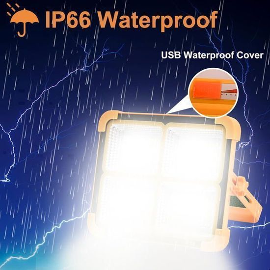 Lampe De Travail Rechargeable 100W Solaire – 120 LEDs, Portable, étanche Et Résistante