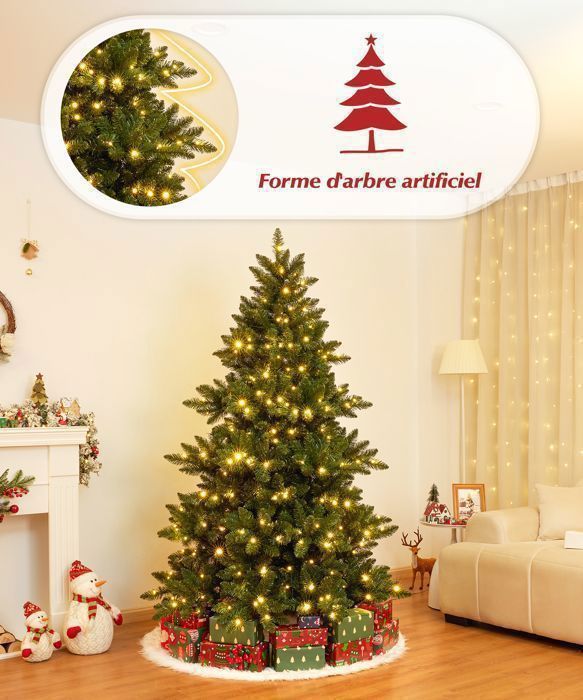 Sapin De Noël Artificiel 180 Cm Lumineux - 1000 Branches, 2 Modes LED (couleur/blanc)