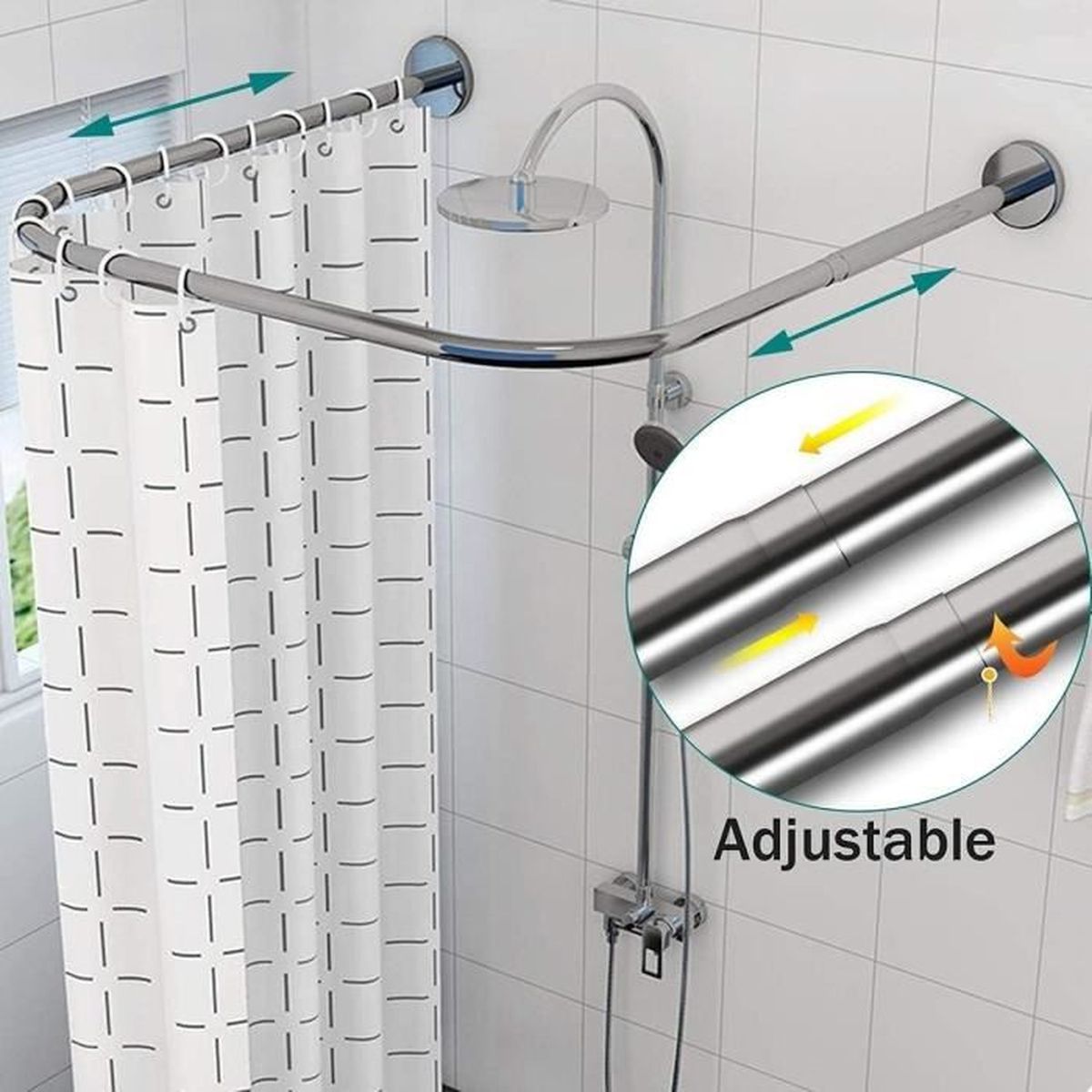 Tringle de Douche Sans Perçage 90cm,YSTP Tringle à rideau de douche en
