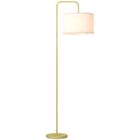 Lampadaire sur pied salon - HOMCOM - style moderne - abat-jour aspect lin et interrupteur à pied 163,5 cm - doré et blanc