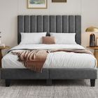 Lit 140x200 cm HavenlyHome, Lit Capitonné en Lin avec Tête de Lit, Lit Double avec Sommier à Lattes, Lit Adulte pour 2 Personne,Gris