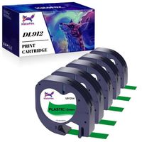 5x HALOFOX Compatible pour Dymo LetraTag Ruban Plastique 91204, 12mm x 4 m,pour Dymo LetraTag LT-100H,  noir sur vert