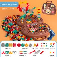 Exercice d'ours-Boîte à outils de réparation pour enfants, jouet de puzzle mosaïque créatif avec perceuse éle