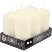 Hofer bougies pilier cylindriques - Durée 39 heures - 1 paquet de 6 bougies, 6 x 12 cm – Ivoire - Cire anti-goutte - Non parfumées