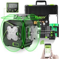 Huepar Niveau Laser 3D en Croix Faisceau Vert 12 Lignes Fonction Bluetooth&Télécommande Éran LCD avec Etui de Transport