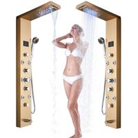 JULLYBATHEVY Panneau de douche LED ensemble de robinet de douche en acier inoxydable doré