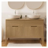Ensemble meuble double-vasque 120 cm chêne naturel + 2 vasques + 2 robinets ALASKA