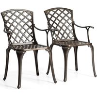 RELAX4LIFE Lot de 2 Chaises de Jardin en Fonte d'Aluminium avec Charge 10KG, Chaise avec Design Creux pour Jardin/Cour/Salon