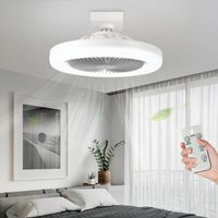 Ventilateur plafond avec lumière et télécommande,lumière réglable en continu plafond à profil bas Lampe de ventilateur E27 LED