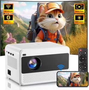 Vidéoprojecteur Vidéoprojecteur Bluetooth WiFi 5G, Projecteur Portable 16000L FHD 1080P, Mini Rétroprojecteur POYBPCY pour Home Cinéma, Zoom 50%,