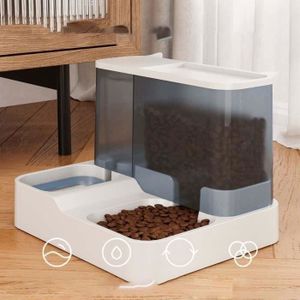 Distributeur Automatique Croquettes Et Eau Pour Chat - 800g + 1,5L, Double Compartiment, Design Blanc Et Vert