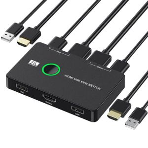 Commutateur KVM 2 Moniteurs 4 PC - USB 3.0 + HDMI/DP, Support 8K@30Hz, 4K@144Hz - Pour Partager 2 Écrans, Clavier Et Souris - 5