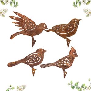 Silhouettes d'oiseaux en métal rouillé, décor de clôture de jardin, pic