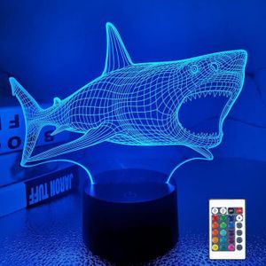 VEILLEUSE BÉBÉ Veilleuse Océan Requin 3D - Shark - Effet visuel 3D - 16 Couleurs - Télécommande - Pour Enfants