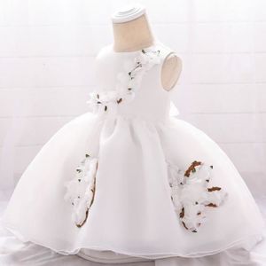 ROBE Robe Fille Enfants princesse Sans manches fête dentelle et fleur en 3D pour anniversaire - Blanc HBSTORE