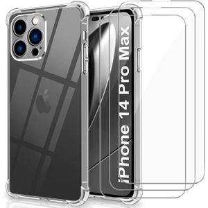 COQUE - BUMPER Coque case Compatible avec iPhone 14 Pro Max 6.7'',3 Pièces Protection Décran,9H Dureté Vitre ,Housse de téléphone antichoc etui