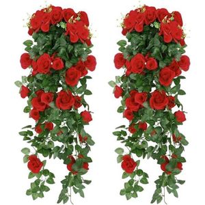 FLEUR ARTIFICIELLE Rose Artificielle Fleurs Fausses Plantes Suspendues Mur Maison Balcon Panier Decor Pack de 2