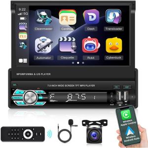 AUTORADIO Autoradio Tactile 1Din Avec Apple Carplay Et Android Auto Sans Fil - Radio Escamotable 1 Din De 7 Pouces Bluetooth Mirror Lin[u2282]