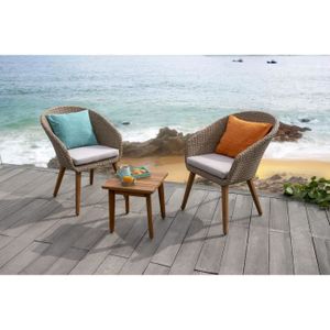 Salon De Jardin En Resine Tressee Gris 2 Places Achat Vente