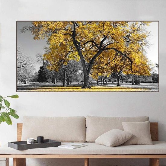 JOSUE Arbre De Vie Tableau Chambre En Toile, Paysage Naturel Blanc Noir Tableau De Décoration Murale Pour Galerie Salon à Coucher Salle De Bain -70x100cm Encadrée