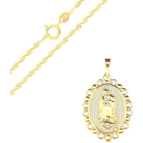 Collier Femme Chaîne Et Pendentif Médaille Vierge Marie En Argent Fin 925 - Longueur 41-45 Cm, Neuf Avec étiquettes