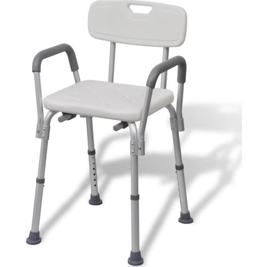 Chaise de douche-Tabouret de douche chaise de bain 53 x 41,5 x (72-84,5) cm personnes âgées et handicapées Aluminium Blanc