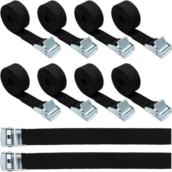 Lot De 2 Sangles D'Arrimage 4,5 M - 25 Mm - Boucle à Cliquet - Pour Moto, Voiture, Kayak, Porte-Vélo - Rouge