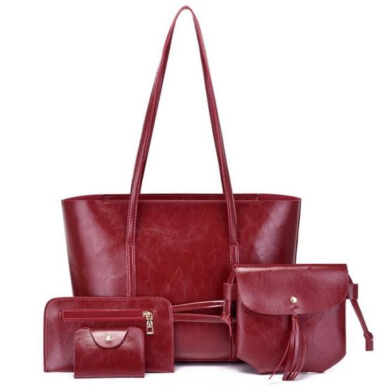 Zeiayuas Sac à Main Femme 4 Pièces - Ensemble Sacs Bandoulière Cuir Synthétique Mode Avec Portefeuille Et Pochettes